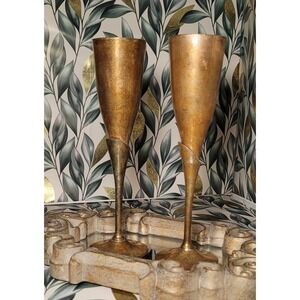 *ANIMAL RESCUE FUNDRAISER*Vintage Brass & silver plate Flutes Tapered set of 2
